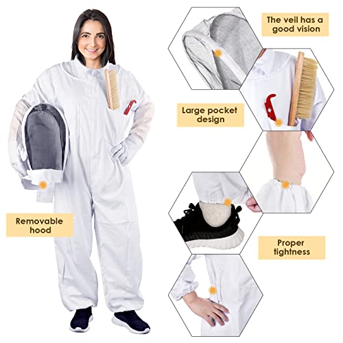 ECKXCH Professional Bee Suit for Men Women with Gloves, Full Body Beekeeping Suit with Ventilated Hood, Bee Outfit for Backyard Beginner Beekeepers XXL - Thumbnail 3