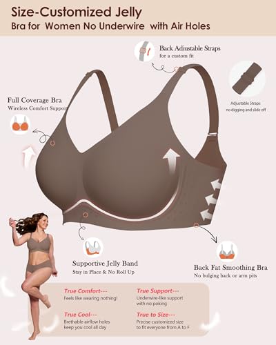 As Fairy Women Bras Wireless No Wire Push Up Full Coverage Supportive Seamless Minimizer Back Smoothing Vneck Bralettes(Taupe 34D) — view 5