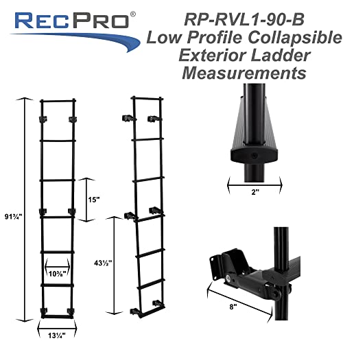 Recpro Rv Toy Hauler Low Profile Universal 90.5" Collapsible Ladder With Hinges (Black) #TOP2