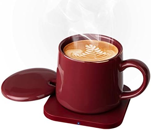 Coffee Mug Warmer & Mug Set, Beverage Cup Warmer for Desk Home Office Use, Coffee Gifts, Electric 15 Watt, 12 OZ, AB-Grade Porcelain Cup Electric Beverage Warmer for Cocoa, Tea, Milk