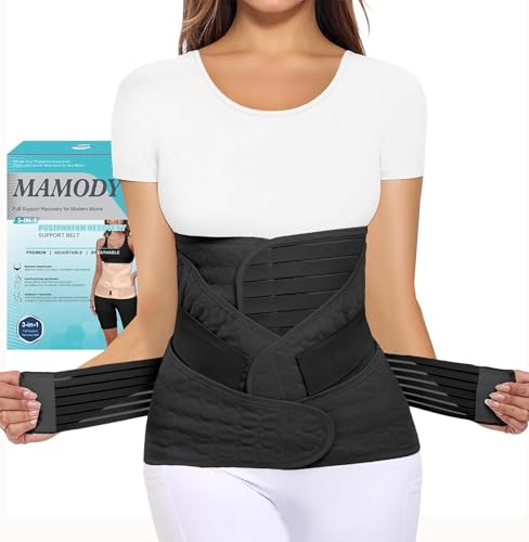 MAMODY 3 in 1 Postpartum Gürtel für Damen, Bauchgurt Nach Geburt, Rückbildungsgürtel Nach Geburt, Bauchgurt Nach Op, Postpartum Belly Wrap, Bauchbandage (Schwarz, 2X-Large)