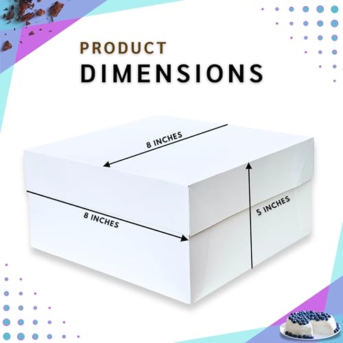 PACK N TRADE White 8-Inch Cake Box Set, 5 Square Cardboard Boxes with Lids (8 x 8 x 5 Inches) for Secure Cake Transport - Image 2
