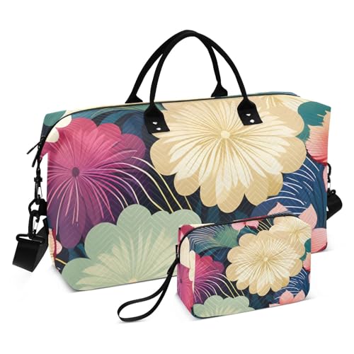 Large Travel Duffel Bag, Color Flower Sports Tote Gym Bag, Shoulder Weekender Overnight Bag for Women Men, Carry On Luggage with Toiletry Bags