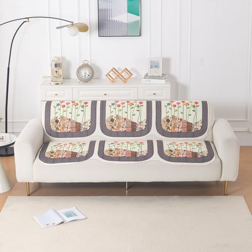 Image of HOKIPO HeavenHue Sofa Cover 5 Seater Panel Set 3+2, Floral Patchwork