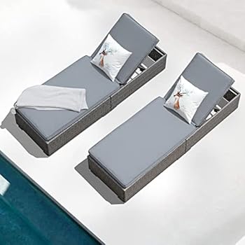 Alternative view of Patiorama Outdoor Patio Chaise Lounge Chair, Elegant Reclining Adjustable Pool Rattan Chaise Lounge Chair with Cushion, Grey PE Wicker, Steel Frame,Light Grey, Set of 2