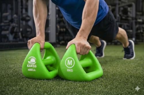 Image of Kakss 4BELL Multipurpose Gym Equipment 4-in-1 Dumbbell, Kettlebell, Push-Up Bar & Med Ball, Compact Home Workout Tool for Men & Women,(ONE PIECE) (8kg Green)