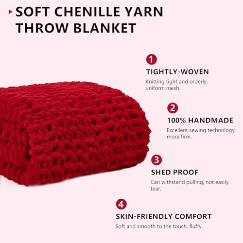 L'AGRATY Chunky Knit Blanket Throw - Soft Chunky Throw Blankets 40x50: 100% Hand Kintted Chenile Crochet Large Cable Knit Blanket - Rope Knot Throw Blankets for Couch Home Decor(Red) by L'AGRATY - Image 3