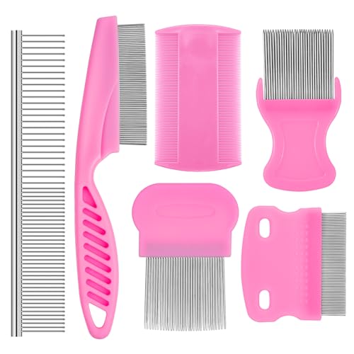Pack de 6 Peine para Piojos, Peine de Dientes de Acero Inoxidable, Peine de Dientes de Doble Cara, liendrera para deshacerte de piojos, pulgas. Reutilizable para Evitar Daños y Tirones(rose)