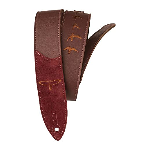 PRS Guitars Sangle en cuir de qualité supérieure – Motif oiseaux brodés – 5,1 cm – Bordeaux (ACC-3167) - Les Beatles, Paul McCartney, John Lennon, RIngo Starr, George Harrison PRS Guitars Sangle en cuir de qualité supérieure - Motif oiseaux brodés - 5,1 cm - Bordeaux (ACC-3167)