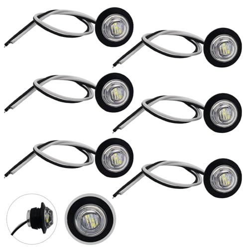 CTRICALVER LED Marker Lights 3/4 Inches Mount, 12V/24V Universal Circular White Trailer Side Lights, 6 Pcs LED Indicators, Suitable for Bus, Trucks, Trailers, Cab Labels, Taillight Brake Light
