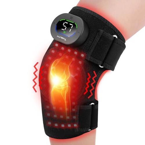 Red Light Therapy for Knee with Vibration Massage Cordless, 660nm & 850nm Infrared Rechargable Heated Knee Massager, Redlight Knee Wrap Used on Elbows Shoulder Joints, 20min Auto Off, Easy Clean