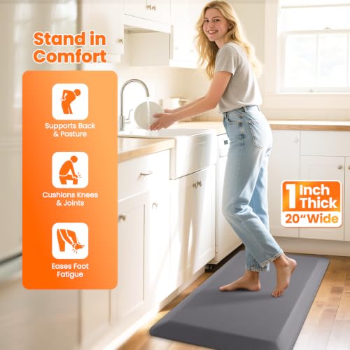 Image of 1-Inch Thick Anti-Fatigue Mat for Kitchen and Standing Desk, 20 inchx32 inch, Grey