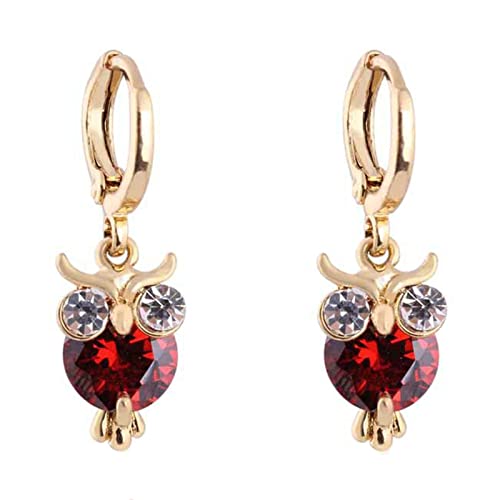Boucles d'oreilles pendantes or jaune femme avec chouette et péridot