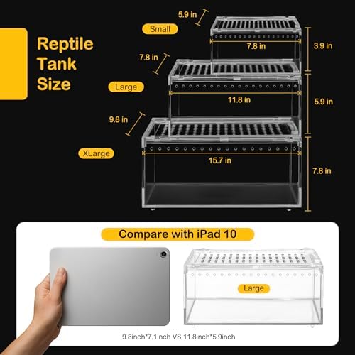 Clioran Reptile PC Tank,Escape Proof Magnetic Lid Tarantula Enclosure Small - 1