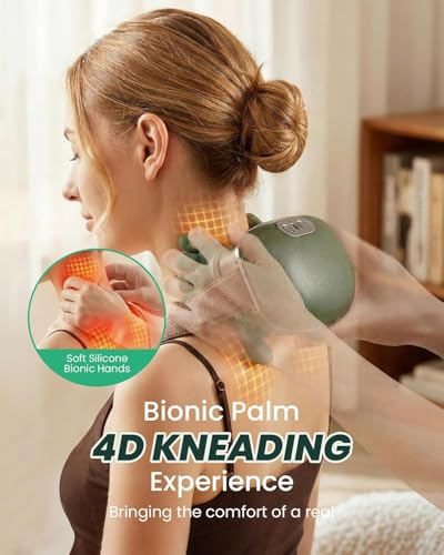 Image of Bionic Heated Massager,Wireless Portable Shiatsu Neck and Back Massager With Two-Level Adjustable Heating Function And 3 Intensity Levels,Electric Deep Tissue 4D Kneading Massage,4.30 hour runtime,15 minit auto cutoff function,for Pain Relief and Muscle Relax (A-1)