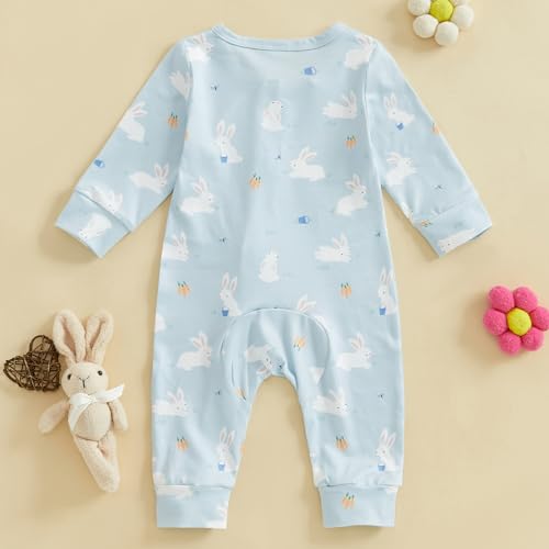Newborn Baby Boy Girl Easter Rabbit Jumpsuit Long Sleeve Oblique Zipper Romper Bunny One Piece Overall Outfit4