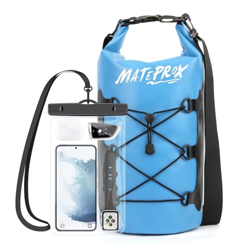 MATEPROX Bolsa Impermeable, 5L/10L/20L, Flotante y Protección IPX8, con Funda Impermeable Móvil, Ajustables Bolsa Estanca para Kayak, Camping, Rafting y Actividades Acuáticas-10L Azul