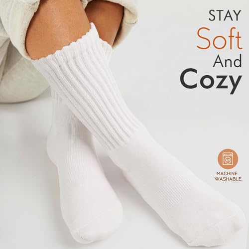 Image of HONGTEYA Slouchy Crew Socks For Women,Scrunch Cotton Cozy Workout Socks | Mid Calf Scrunch Boot Socks Size 5-11, Cozy Slouch Casual Athletic Socks, All Season Gifts For Women