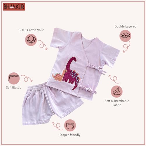 Image of Organic Cotton Jhabla Set for Infants and Toddlers | Front Buttons Unisex Jabla | Soft Mulmul