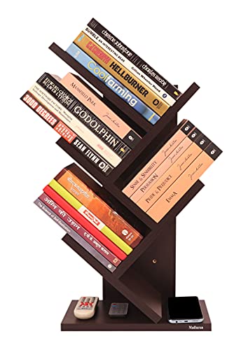 Image of Madhuran Studio Engineered Wood Wall Mounted Space Saving Books Shelf (31x17x60 CM, Wenge) Home Office Library Bedroom Decor Items Multipurpose Accessories Stands