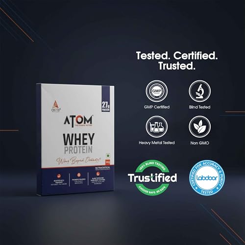 Image of AS-IT-IS ATOM Whey Protein - Isolate & Concentrate Blend I 27g Protein, DigeZyme & Probiotics, Light on Gut, Big on Gains, Easy to Carry Anywhere (No Excuse Travel Sachet, 36g) Double Rich Chocolate