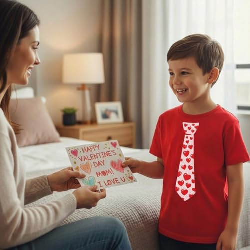 Tstars Kids Valentine Tie Shirt with Red Hearts Funny Valentine Tee for Toddlers and Youth Boys & Girls Large Red - Thumbnail 4