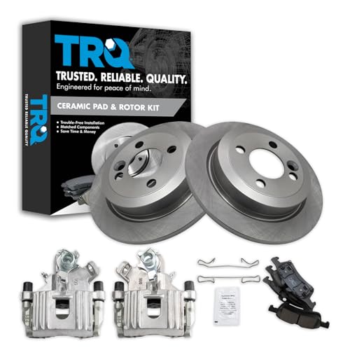 Image of TRQ Rear Brake Pad and Rotor Set Ceramic Solid Rotors Calipers