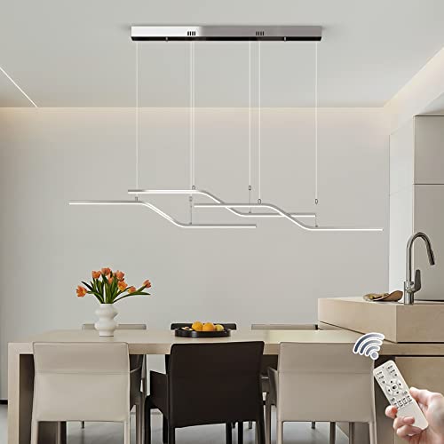 Siittoo Modern Led Pendant Light Fixture, 52'' Upgrade Dimmable Modern Led Chandelier Light Fixture, 45W Z-Shape Kitchen Island Light Fixture Hanging Pendant Light For Dining Living Room (Chrome) #TOP7