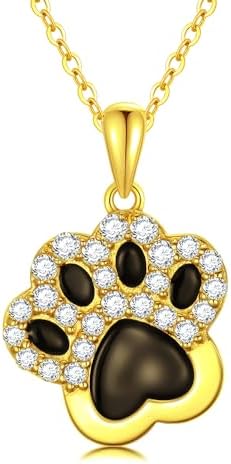 14K Yellow Gold Cute Paw Print Necklace for Women,Solid 14kt Gold Dog Cat Paw Print Pendant Necklaces Fine Animal Jewelry Gifts for Animal Lover Mom Wife 16+2 inch