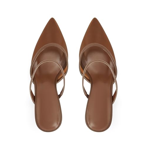 Mesh Kitten Heels Mules for Women Pointed Closed Toe Dressy Sexy Strappy Slip on Stiletto Low Heel Comfort Pumps Shoes4