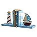 Produktbild LiPengTaoShop Buch Ends Dekorative Bookends Kinderbuch End Desktop-Dekoration aus Holz Segeln Leuchtturm Bookend (Color : Blue, Size : 15 * 10 * 15cm)