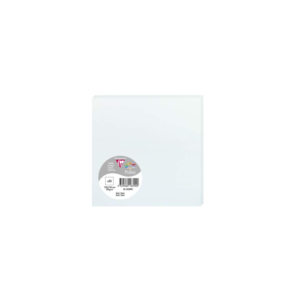 Clairefontaine Pollen 1839C 25 Plain Cards Square 13.5x13.5cm 210gsm Blue