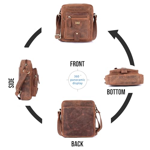 Image of Premium Genuine Leather Messenger Sling Bag for Men & Women - Multipurpose Crossbody Bag with Adjustable Strap & Multiple Pockets for Travel, Office, Work, College & Daily Use