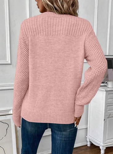 Image of EVALESS Womens Sweaters Casual Long Sleeve Crewneck Knit Lightweight Hollow Out Crochet Sweater Pullover Tops