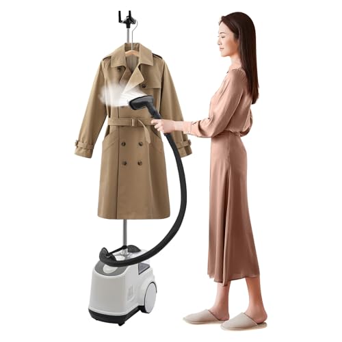 Professional Steamer, 1500W Powerful Standing Garment Steamer with Roll Wheels, 3L Water Tank for 90 Mins Continuous Steaming, 45S Fast Heat-up
