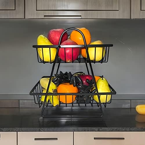 2-Tier Metal Fruit Basket For Kitchen - Gold Wire Fruit & Vegetable Holder, Decorative Storage For Counter, Bread & Snacks - View #3