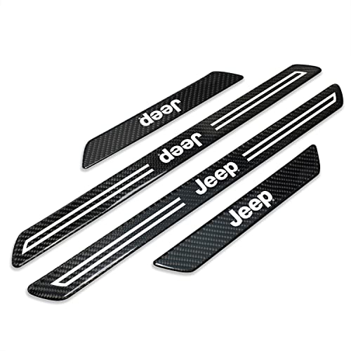 iPick Image for Jeep Black Real Carbon Fiber Universal Car Door Sill Step Protector Kick Plates a Set of 4