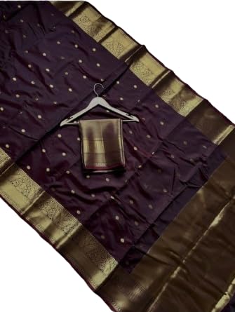 Silk Saree with Blouse Piece, Dark Wine, Zari Border, Traditional Kanjivaram Style-image-32