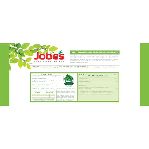 Jobe’s Slow Release Tree and Shrub Fertilizer Spikes, Easy Plant Care for Oak, Maple, Dogwood, Boxwood, and Many More Acid Loving Trees and Shrubs, 15 Count