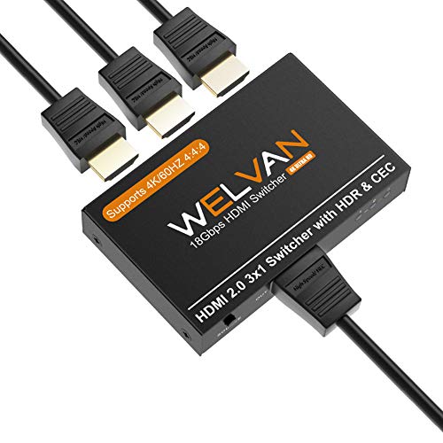 3x1 HDMI Switch HDMI 2.0 Switcher 4K 60Hz 3D HDR 3 in 1 out HDMI Selector Box HDMI Splitter HDMI Adapter for TV 3 port HDMI Hub Converter for Xbox PS4pro Roku HDTV Apple TV