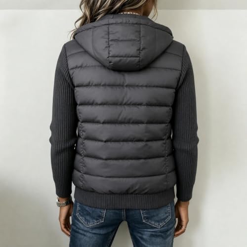 YRAETENM Womens Puffer Jacket Casual Hooded Mixed Fabric Winter Outerwear - image 5