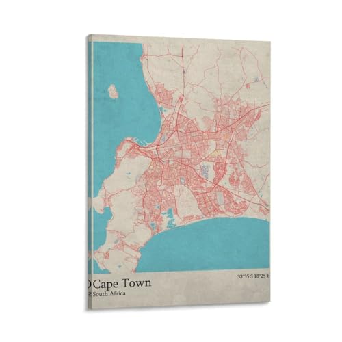 YWNJVJZPN Cape Town South Africa Vintage City Map Poster Bedroom Decor Sports Landscape Office Room Decor Gift Style:24x36inch(60x90cm)