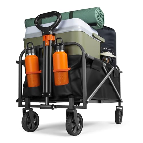 VonHaus Festival Cart on Wheels Foldable Portable 70L Camping Trolley with 100Kg Weight Capacity Garden Cart with 360 Rotating Wheels & 2 Cupholders for Garden Picnic Shopping & Fishing