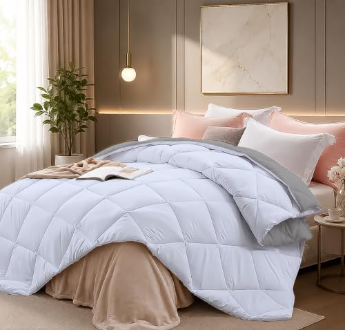 Image of Super Comfort Microfiber 500 GSM Reversible Winter Comforter for Double Bed Rajai /Blanket Diamond Stitch (90 inch x 100 inch Inches /228cm x 254cm) - Comforter Double Bed|Silver /Sky Blue