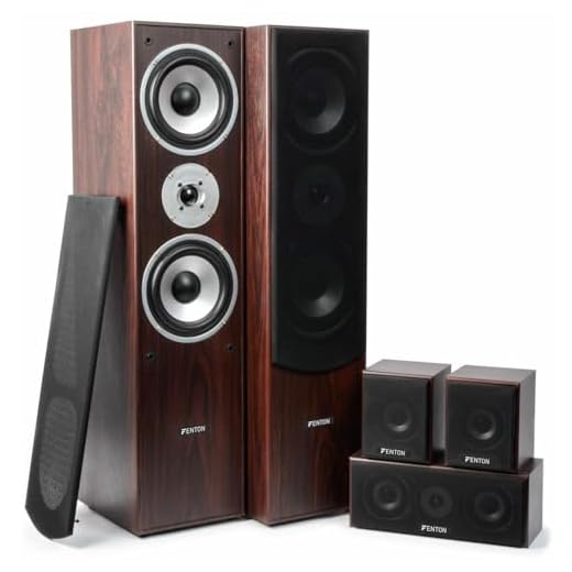 Fenton HF5W - Home Cinéma 5.0 - Noyer, 335 Watts, Pack de 5 Enceintes Home Cinéma, Idéal pour Films et Musiques