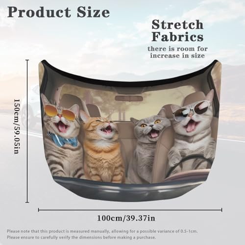 Image of Cute Cat Car Hood Cover, Car Bonnet Banner, Universal Fit, Elastic Polyester, Stretchable, Patriotic Automotive Hood Covers