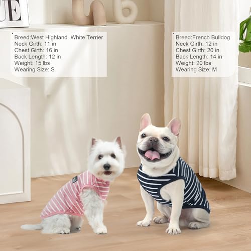 Image of MIHACHI Dog Shirts Cotton Striped T-Shirt, Summer Pet Clothes for Small Dogs, 2-Pack Soft Puppy Apparel Cat Tee, Sleeveless Lightweight, Quick Dry, Breathable,Stretchy for Chiuahaha, Pink Navy XS