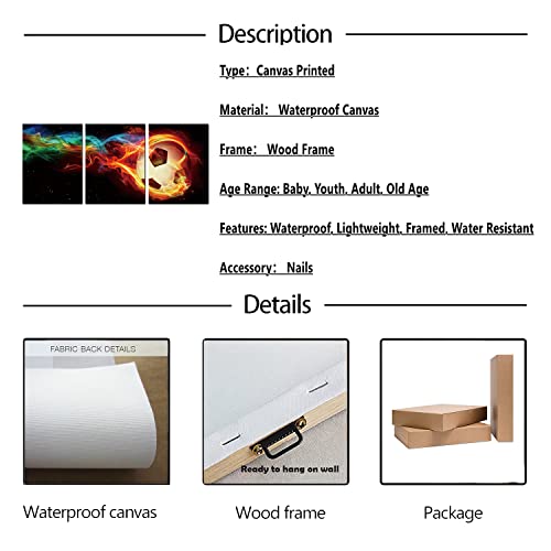 Sport Boy Room Wall Art Multicolor Flame Soccer Artwork Canvas Poster Print For Playroom Wall Decor Framed Colorful Football Picture Dormitory Nursery Kids Room Décoration 12X16Inch #TOP2