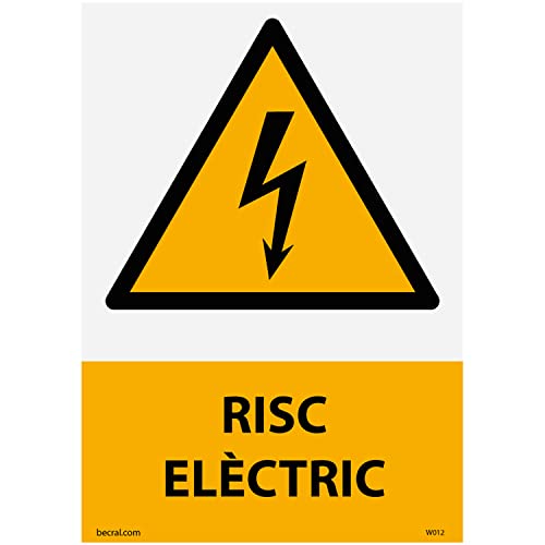 Becral® - Adhesivo RISC ELÈCTRIC 100x150mm | Pegatina risc elèctric | Triángulo con Rayo | normativa europea W012, ASR A1.3, DIN EN ISO 7010 vinilo Amarillo negro 10x15mm