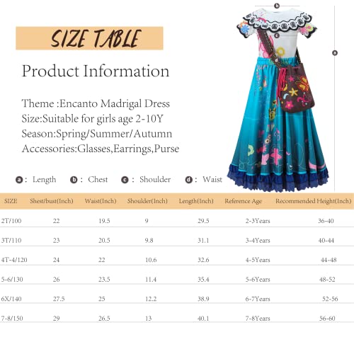 Knemmy Encanto Costume For Girl Mirabel Cosplay Outfit Princess Dress Halloween Christmas Party Dress Up Clothes #TOP5